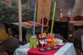 Cozy cafe on the street with  Spanish drinks on the table, Spain, Barcelona, Ã¢â¬ÂÃ¢â¬Â¹Ã¢â¬ÂÃ¢â¬Â¹March 01, 2019 Royalty Free Stock Photo